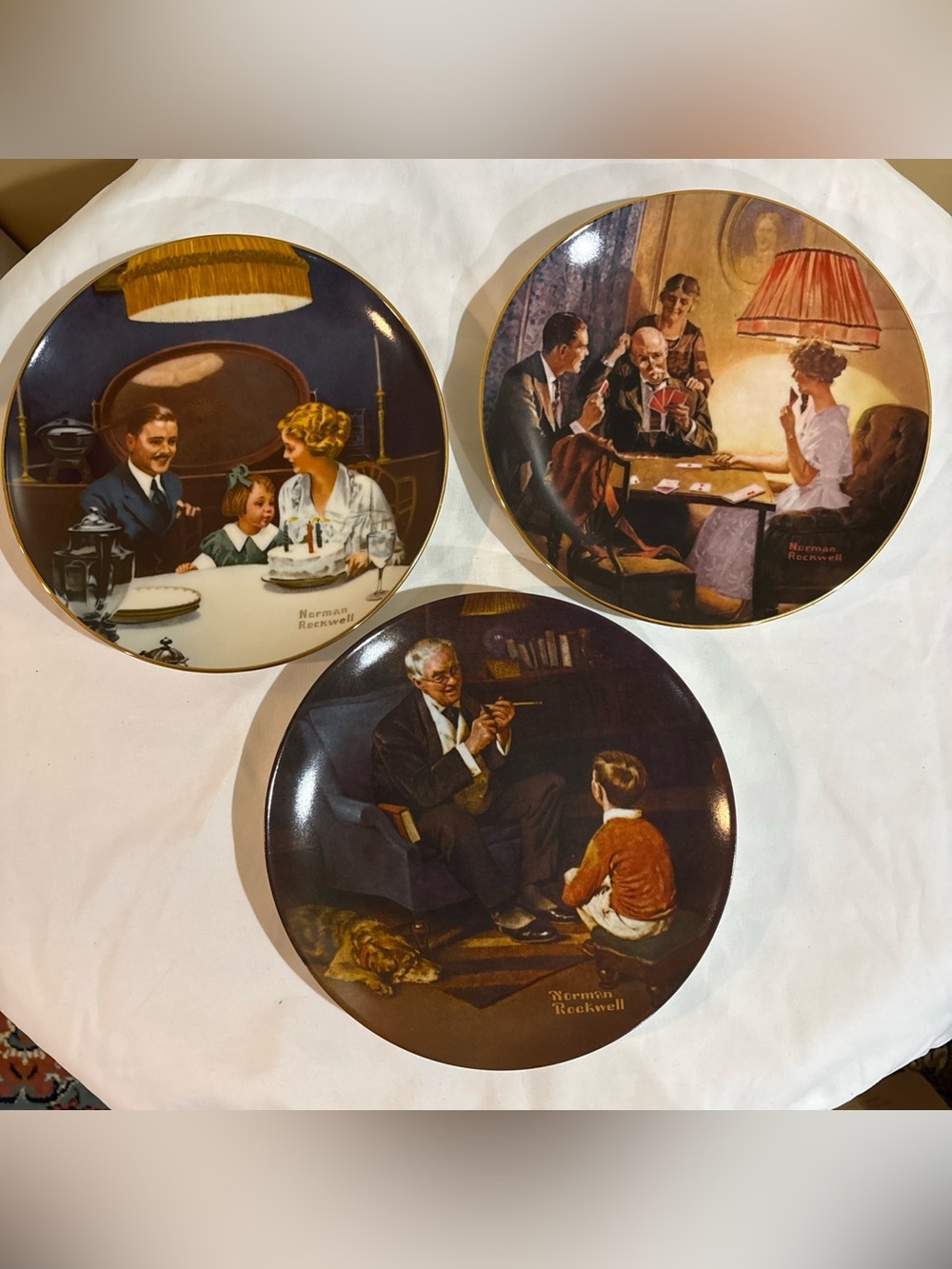 Norman Rockwell Decorative Plates Set – Brown, Gold, Blue Tones